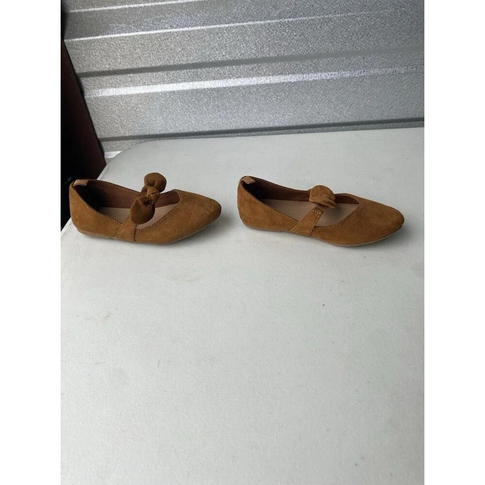 Old Navy Girls Ballet Flats Cognac Brown Bow Pointed Toe Shoes Size 8